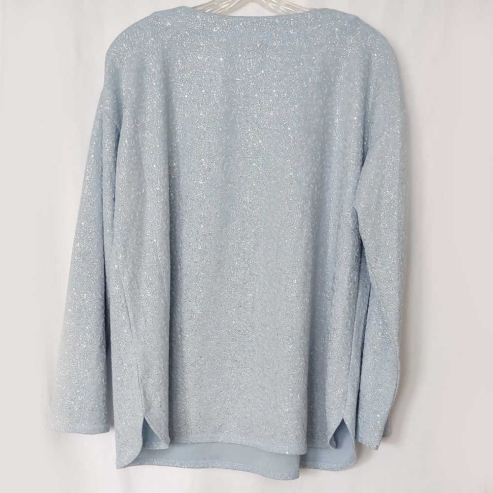 Ruby Rd Light Blue Silver Metallic Sweatshirt Pul… - image 2